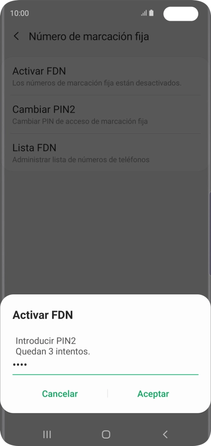 Introduce el código PIN2 y pulsa Aceptar.