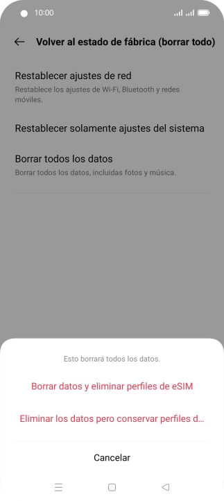 Pulsa Borrar datos y eliminar perfiles de eSIM. Pulsa Borrar datos y eliminar perfiles de eSIM.