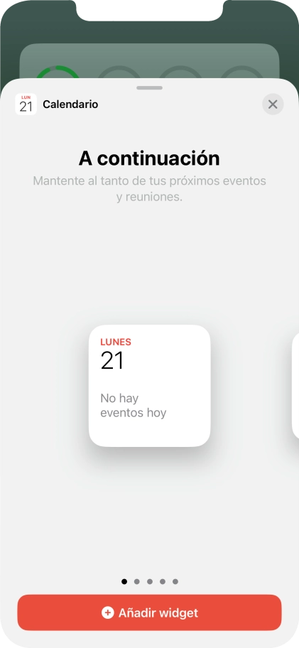 Desliza el dedo hacia la derecha o hacia la izquierda por la pantalla para seleccionar el tamaño de widget deseado.