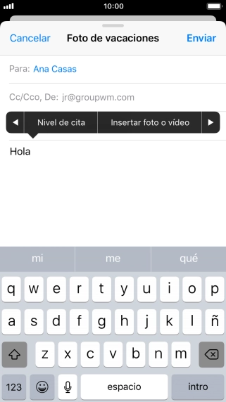 Pulsa Insertar foto o vídeo y sigue las indicaciones de la pantalla para adjuntar una fotografía o un videoclip.