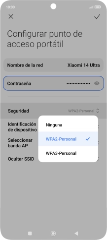Pulsa WPA3-Personal para proteger la conexión wifi con una contraseña.