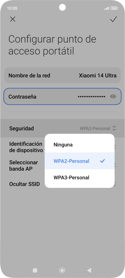 Pulsa WPA3-Personal para proteger la conexión wifi con una contraseña.
