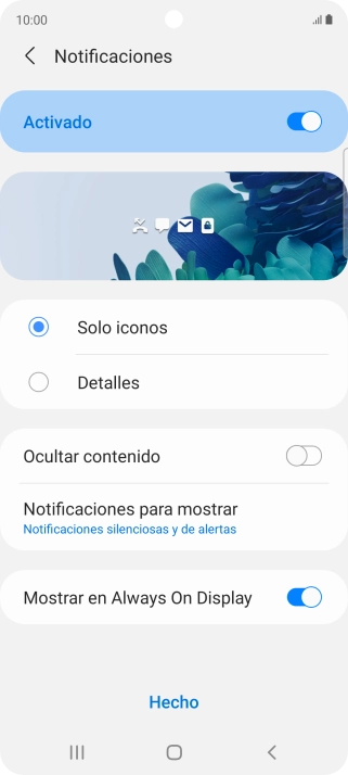 Pulsa los ajustes deseados para activarlos o desactivarlos.