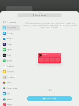 Desliza el dedo hacia la derecha o hacia la izquierda por la pantalla para seleccionar el tamaño de widget deseado.