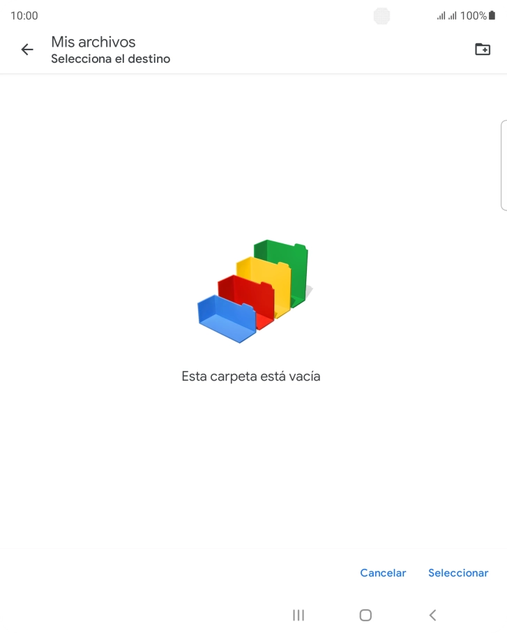 Si deseas crear una nueva carpeta, pulsa el icono de nueva carpeta y sigue las indicaciones de la pantalla para crearla.