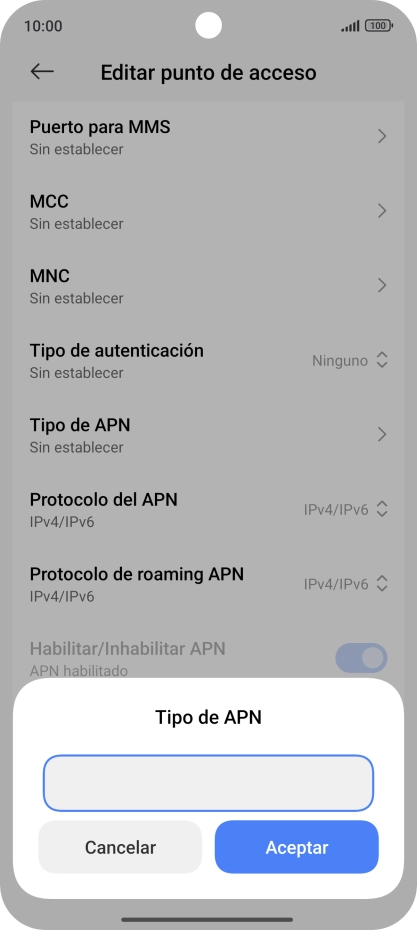 Introduce default y pulsa Aceptar.