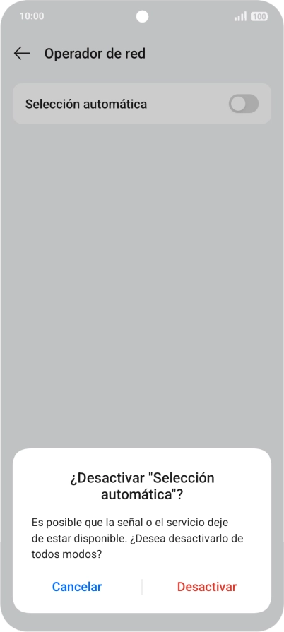 Pulsa Desactivar para desactivar la función y espera mientras el teléfono está buscando redes.