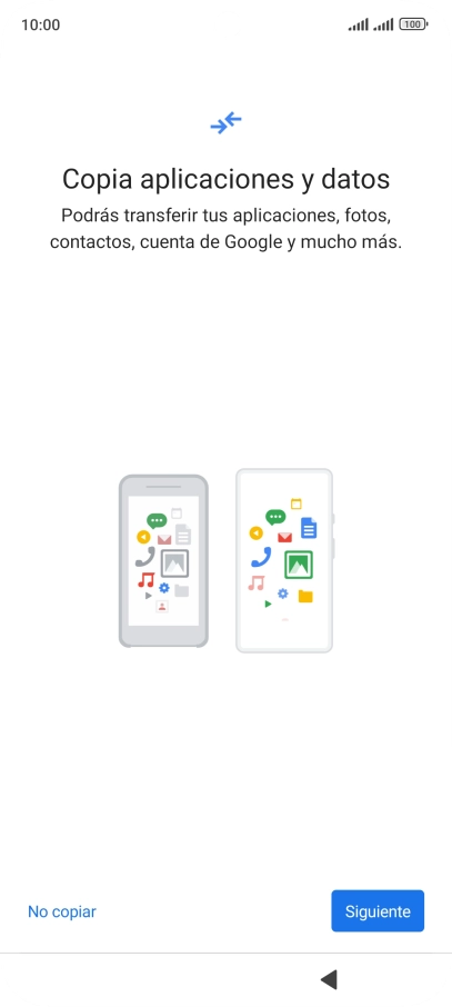 Puedes transferir el contenido de otro teléfono cuando activas tu teléfono por primera vez y cuando lo has restablecido. Cuando aparezca en la pantalla del teléfono esta imagen, ya está listo para la transmisión del contenido del otro teléfono.