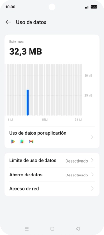 El consumo total de datos se visualiza ahora en la pantalla.
