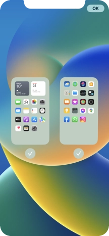 Pulsa en los campos bajo las páginas deseadas de la pantalla de inicio para activar o desactivar la visualización de páginas.