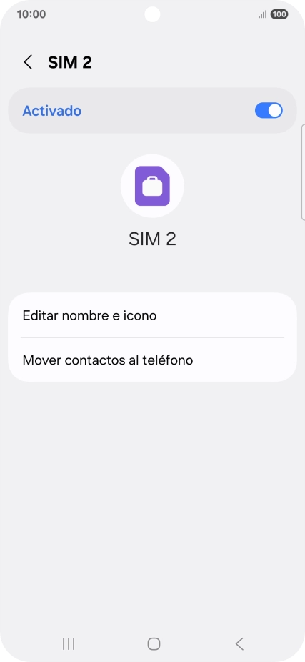 Pulsa el indicador para activar o desactivar el uso de la línea móvil (SIM).