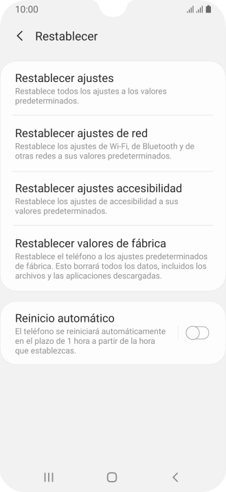 Pulsa Restablecer valores de fábrica.