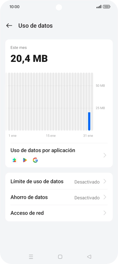 El consumo total de datos se visualiza ahora en la pantalla.