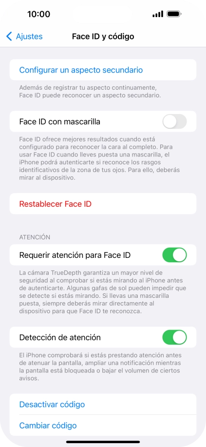 Pulsa Desactivar código e introduce el código de seguridad.