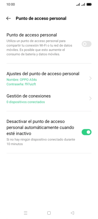 Pulsa Ajustes del punto de acceso personal.