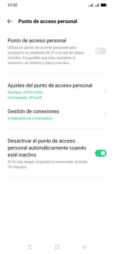 Pulsa Ajustes del punto de acceso personal.