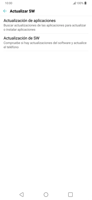 Pulsa Actualización de SW. Si hay una versión de software nueva disponible, aparecerá ahora en la pantalla. Sigue las indicaciones de la pantalla para actualizar el software del teléfono.