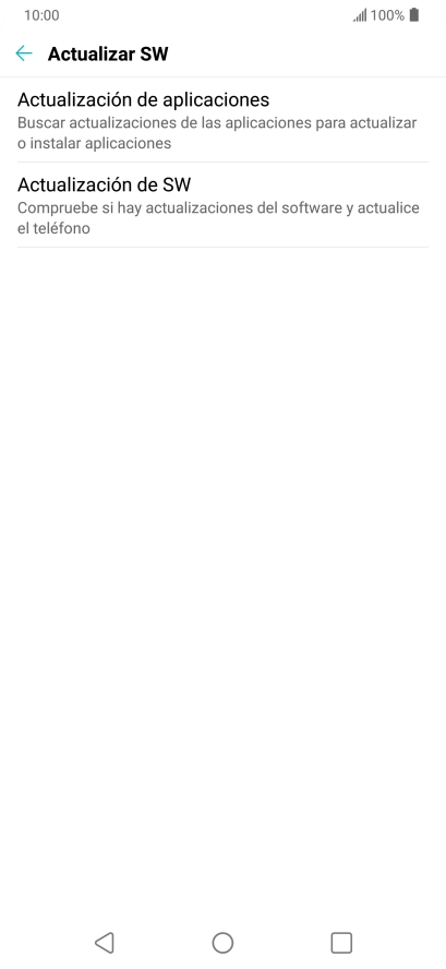 Pulsa Actualización de SW. Si hay una versión de software nueva disponible, aparecerá ahora en la pantalla. Sigue las indicaciones de la pantalla para actualizar el software del teléfono.