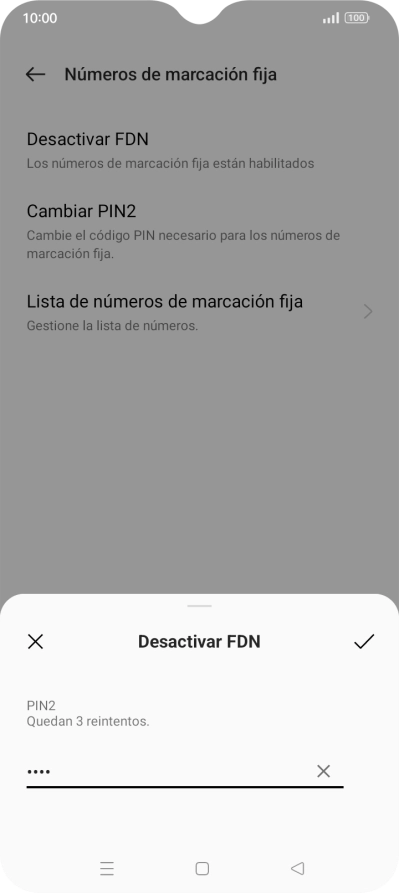 Introduce el código PIN2 y pulsa el icono de aceptar.