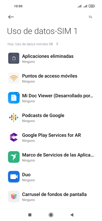 El consumo de datos por cada aplicación aparece bajo el nombre de la aplicación.