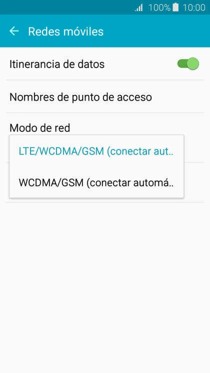 Pulsa el tipo de red deseado.