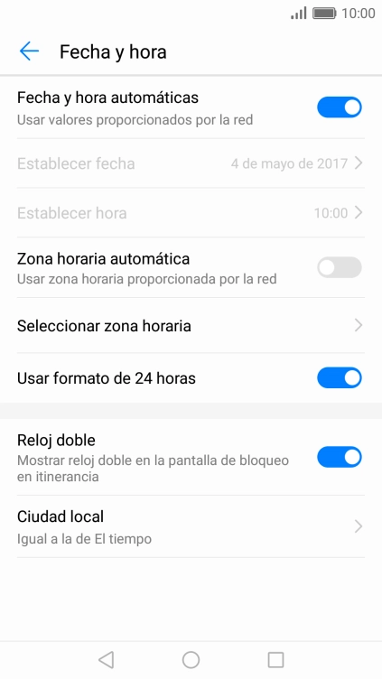 Pulsa Zona horaria automática para activar la función.