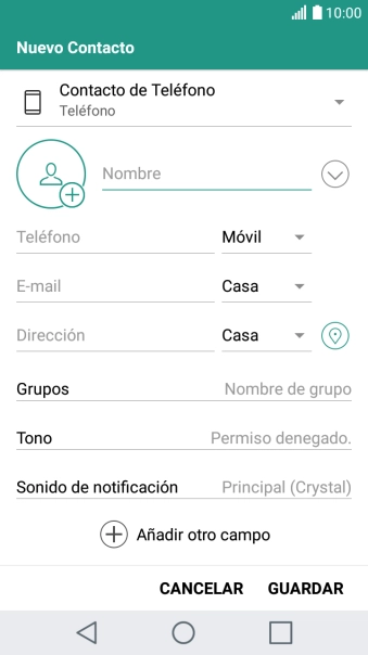 Pulsa Nombre e introduce el nombre.