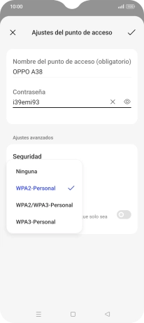 Pulsa WPA3-Personal para proteger la conexión wifi con una contraseña.