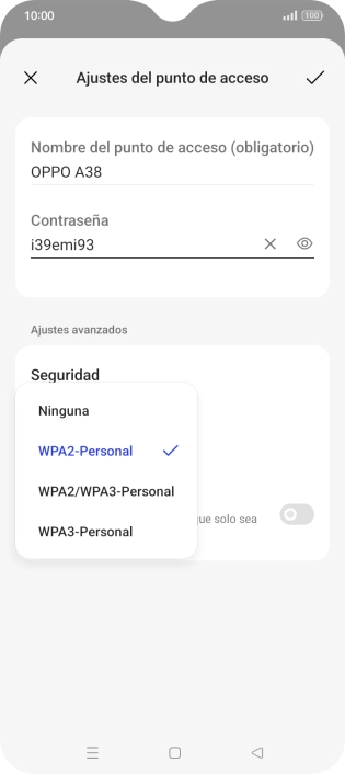 Pulsa WPA3-Personal para proteger la conexión wifi con una contraseña.