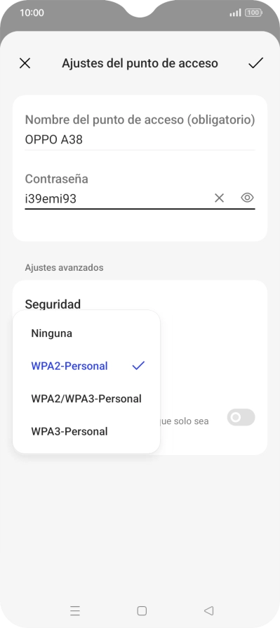 Pulsa WPA3-Personal para proteger la conexión wifi con una contraseña.