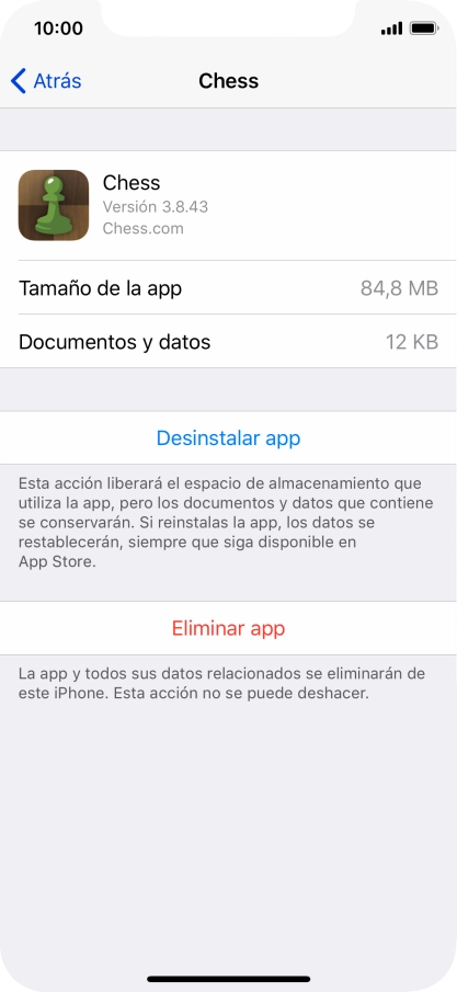 Pulsa Desinstalar app.