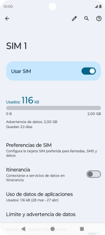 El consumo total de datos se visualiza ahora en la pantalla.