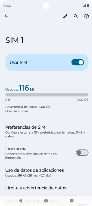 El consumo total de datos se visualiza ahora en la pantalla.