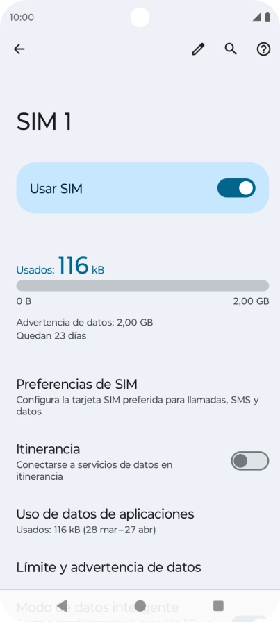 El consumo total de datos se visualiza ahora en la pantalla.