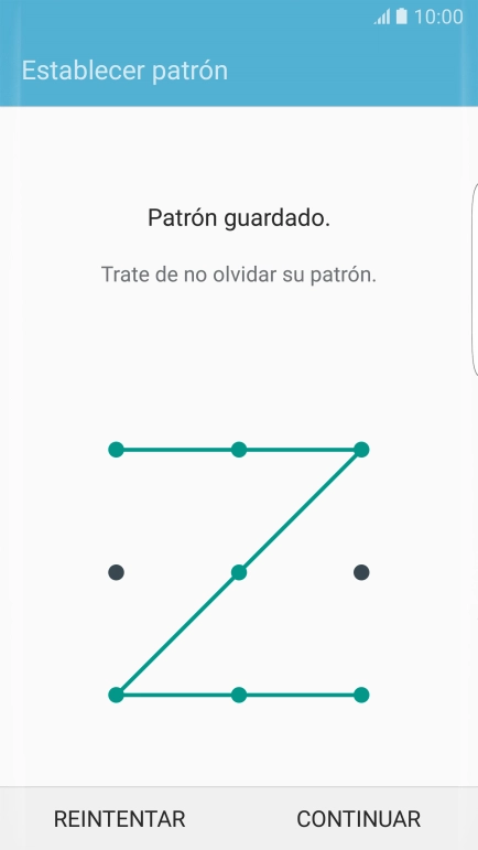 Desliza el dedo por la pantalla para unir por lo menos cuatro puntos y pulsa CONTINUAR.