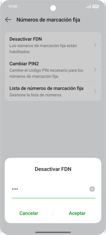 Introduce el código PIN2 y pulsa Aceptar.