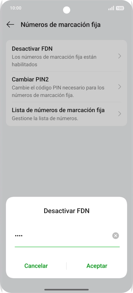 Introduce el código PIN2 y pulsa Aceptar.
