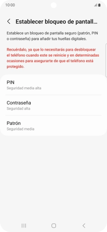 Pulsa el código de seguridad deseado y sigue las indicaciones de la pantalla para crear un código de seguridad del teléfono adicional.