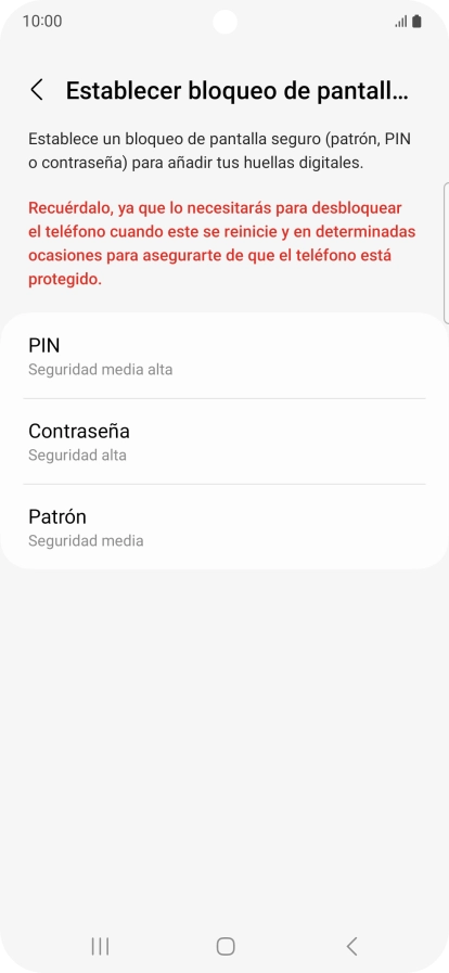 Pulsa el código de seguridad deseado y sigue las indicaciones de la pantalla para crear un código de seguridad del teléfono adicional.