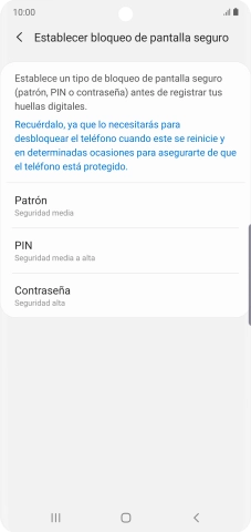 Pulsa el código de seguridad deseado y sigue las indicaciones de la pantalla para crear un código de seguridad del teléfono adicional.