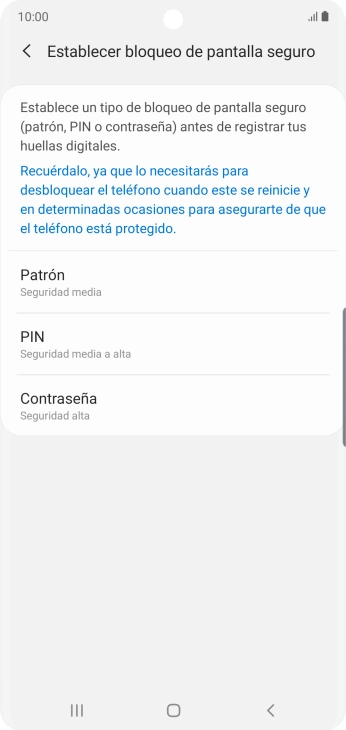 Pulsa el código de seguridad deseado y sigue las indicaciones de la pantalla para crear un código de seguridad del teléfono adicional.