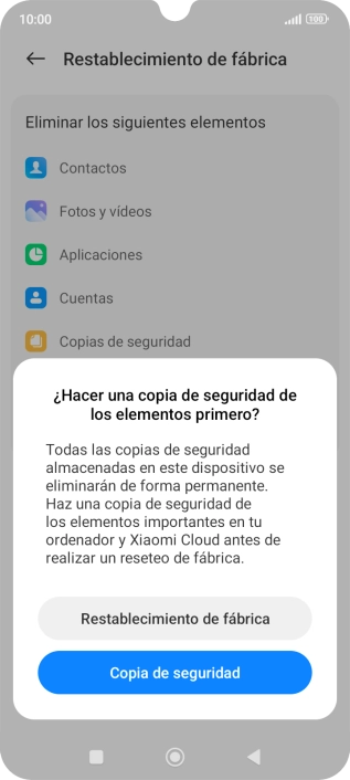 Pulsa Restablecimiento de fábrica.