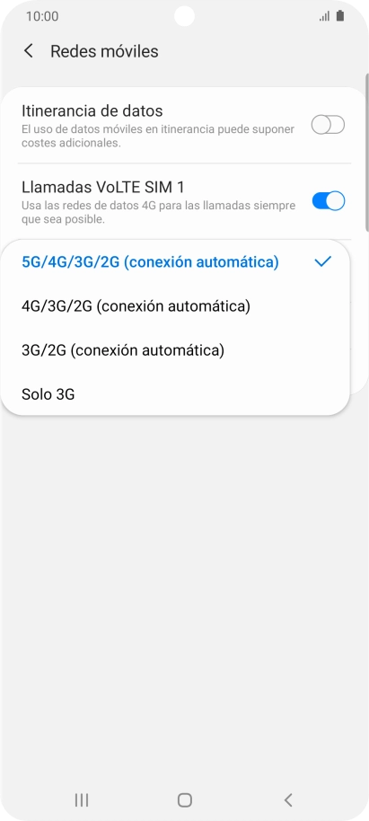 Pulsa el tipo de red deseado.