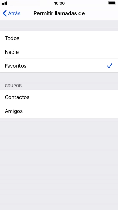 Pulsa el ajuste deseado para seleccionar qué contactos te pueden llamar cuando la función de 