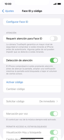 Pulsa Activar código e introduce un código de seguridad de libre elección dos veces seguidas.