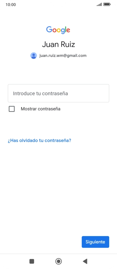 Pulsa Introduce tu contraseña e introduce la contraseña de tu cuenta de Google.