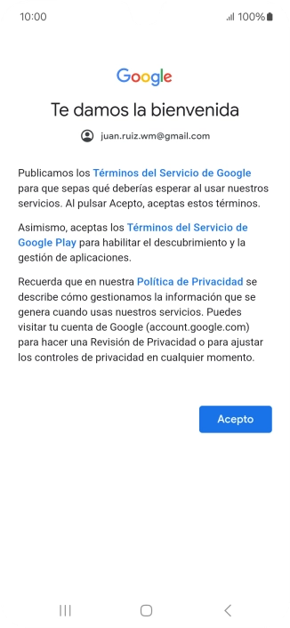 Pulsa Acepto y sigue las indicaciones de la pantalla para seleccionar los ajustes de tu cuenta de Google.