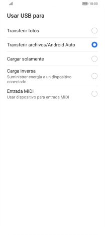 Pulsa Transferir archivos/Android Auto.