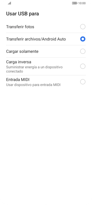 Pulsa Transferir archivos/Android Auto.