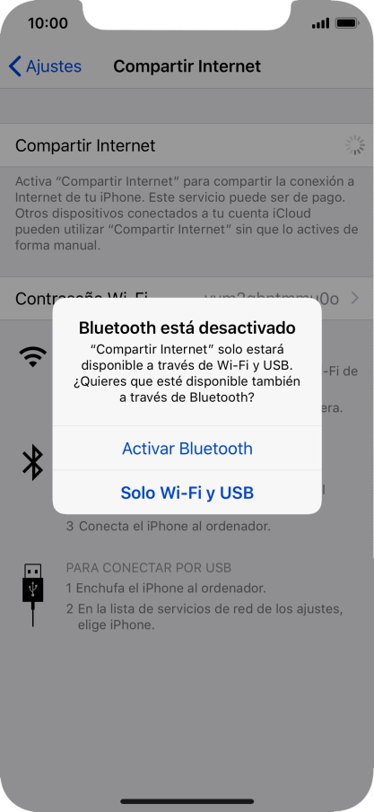 Si la función de wifi está activada, pulsa Solo Wi-Fi y USB.